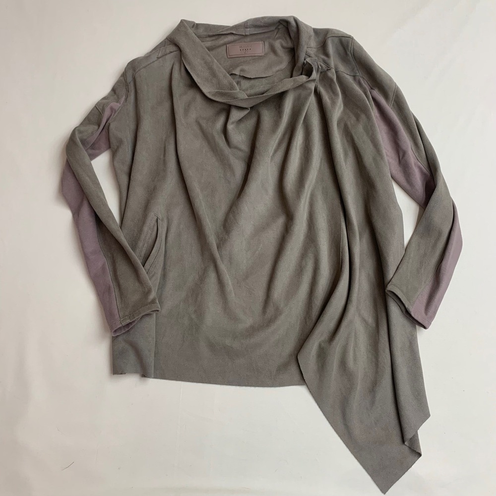 BLANKNYC Womens Gray Faux Suede Draped Asymmetrical Jacket 60F-9087NO Small
